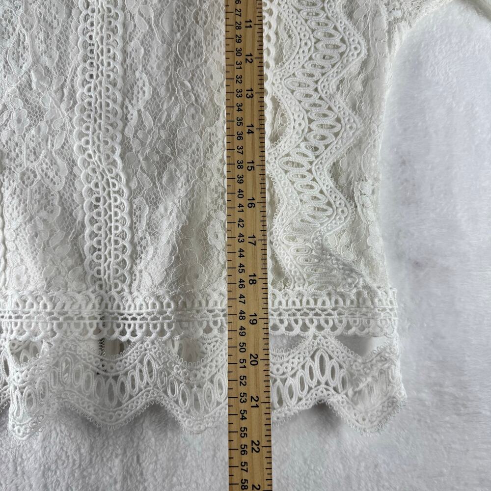 Camisa White Lace Crochet Long Sleeve Blouse Women XL Boho Cottagecore Sheer Top - Picture 6 of 11